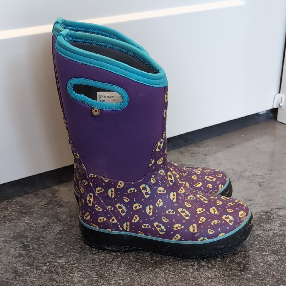 Bogs Purple and Teal Taco Patterned Boots